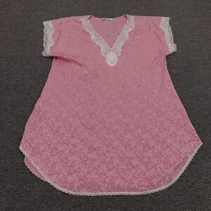Vintage Lucie Ann II Gown Womens Large Pink Floral Satin Lace Chemise Nightgown